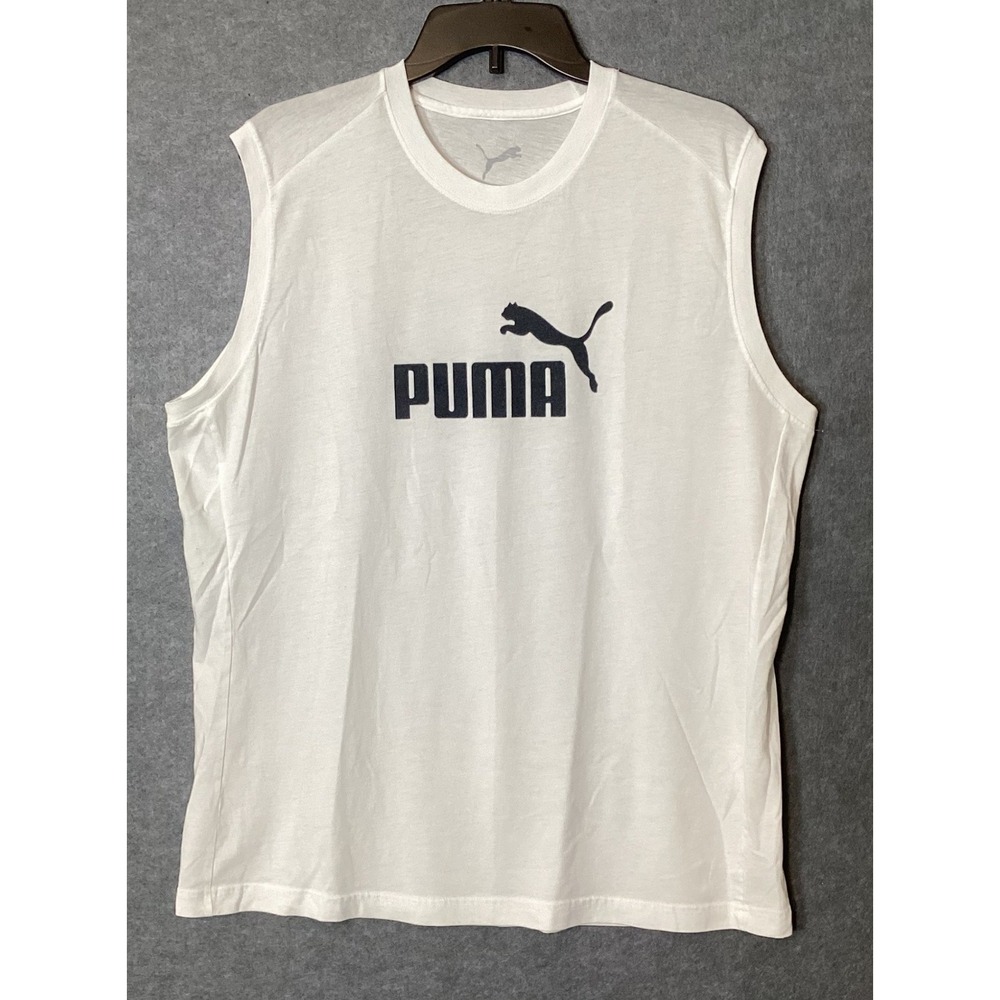 Puma Mens Muscle Tee XL White Sleeveless Logo Graphic Gym Shirt Sporty Gorpcore
